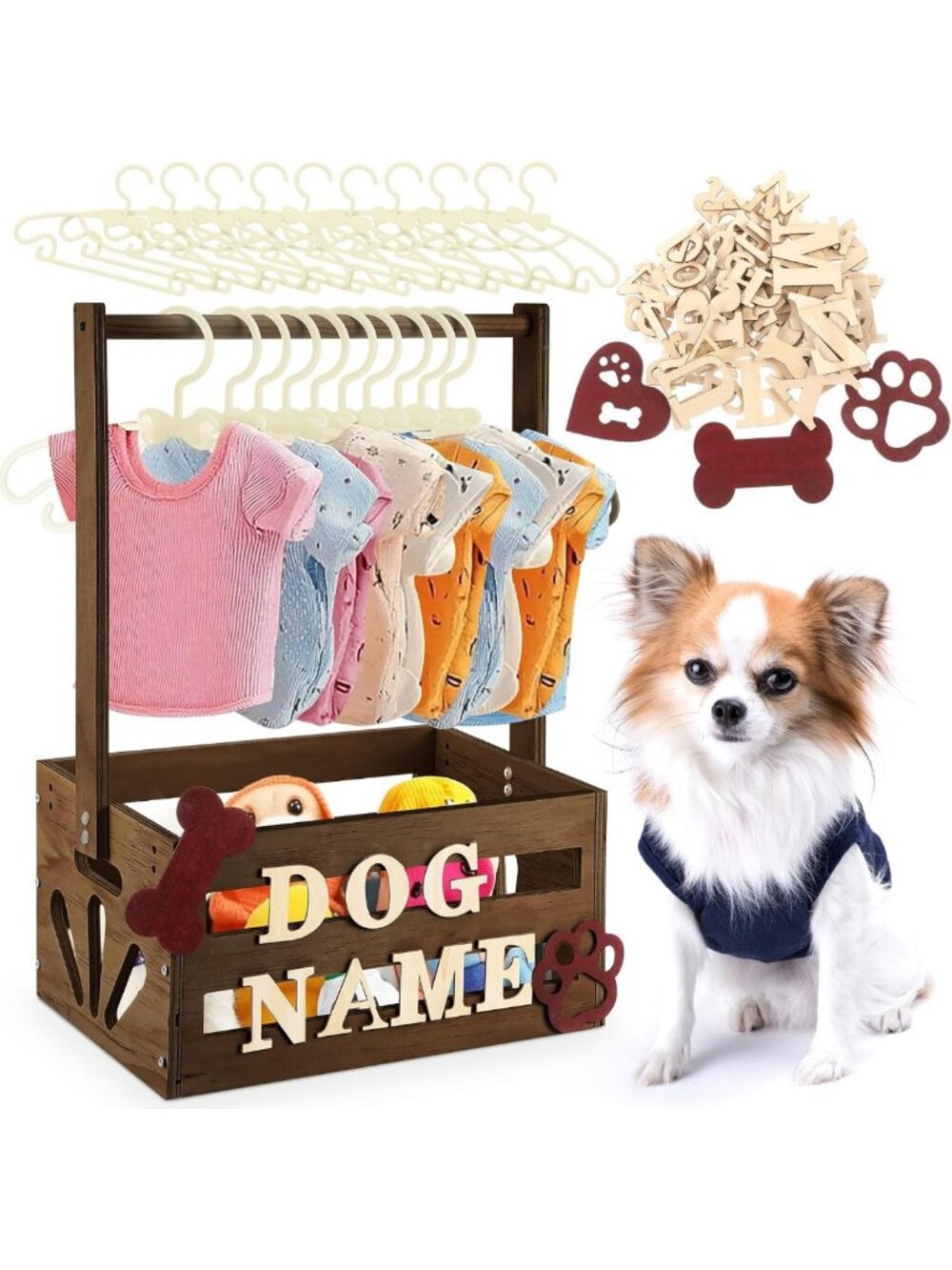 Stylish Wooden Pet Wardrobe with Hanging Rod for Small Dogs - Dark Walnut Finish